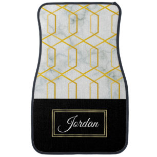 Geometric Gold Marble Monogram Car Floor Mat