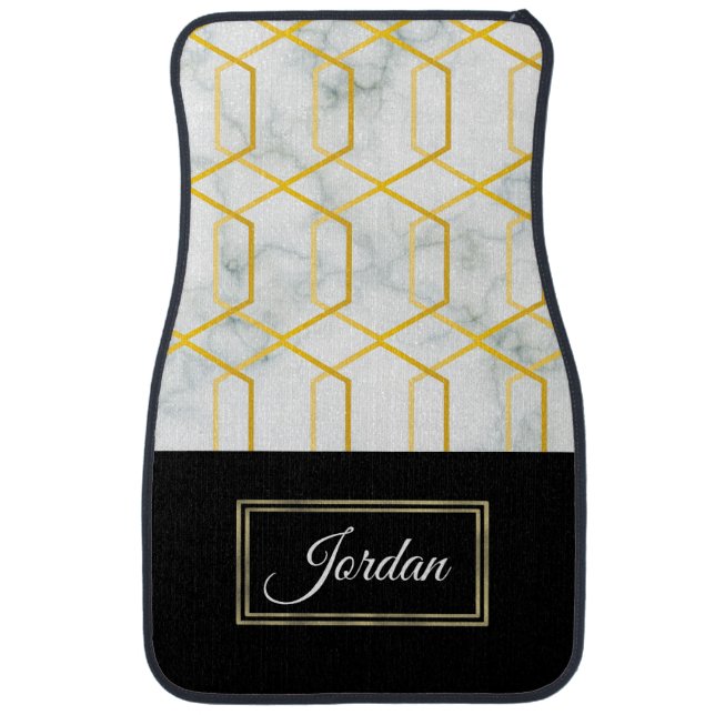 Geometric Gold Marble Monogram Car Floor Mat (Front)