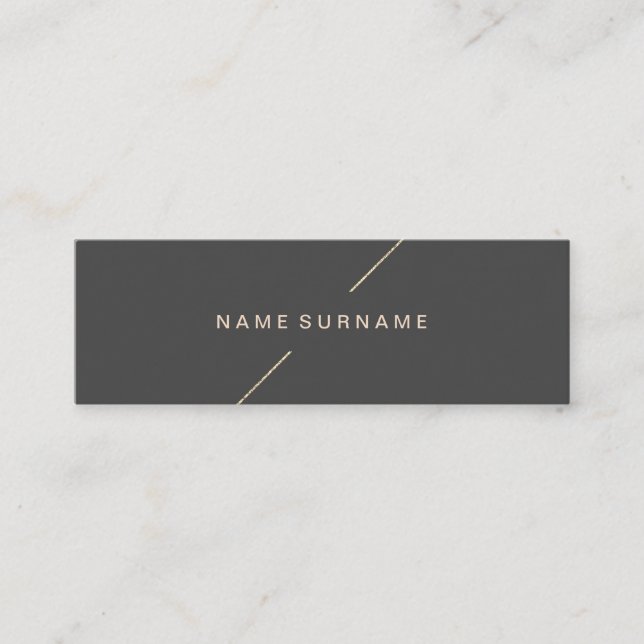 Geometric Gold Modern Minimalist Dark Grey Mini Business Card (Front)