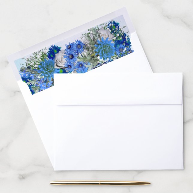 Geometric - Gold-Navy Blue Flower Bouquet Envelope Liner (Desk)