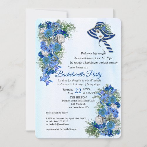 Geometric Gold_Navy _ Blue Flowers Bachelorette Invitation