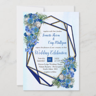 Geometric Gold-Navy Corn Flowers Invitation