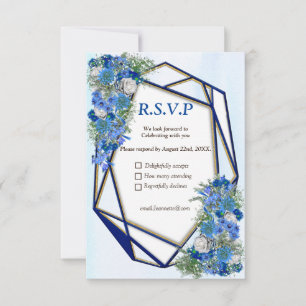 Geometric Gold-Navy frames & Corn Flowers RSVP Card