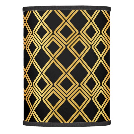 Geometric Gold On Black Stylish Modern Lamp Shade (Front)