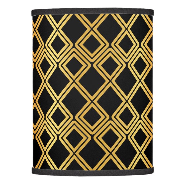 Geometric Gold On Black Stylish Modern Lamp Shade (Front)