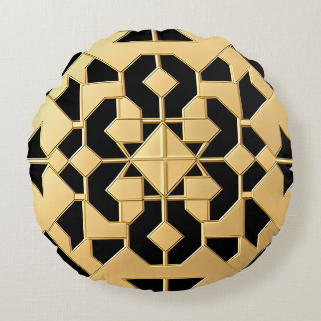 Geometric Gold Panel Round Pillow (Front)