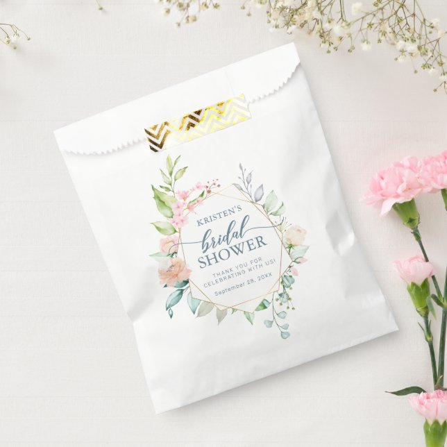 Geometric Gold Pastel Floral Bridal Shower Favor Bag (Sealed)