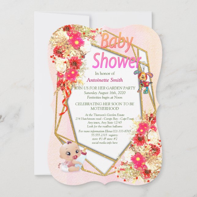 Geometric Gold Pink Baby Shower Invitation (Front)