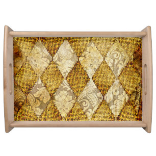Geometric Gold: Retro Pattern Sophistication. Serving Tray