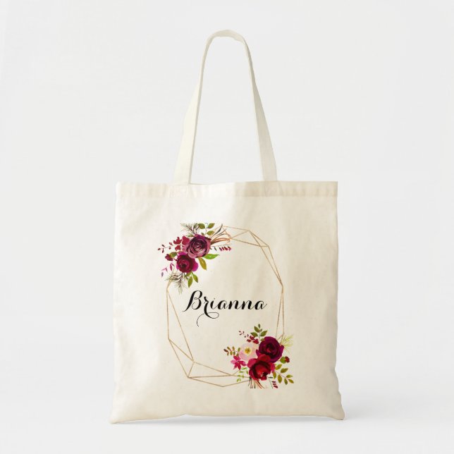 Geometric Gold Rustic Blush Burgundy Bridesmaid Tote Bag (Front)