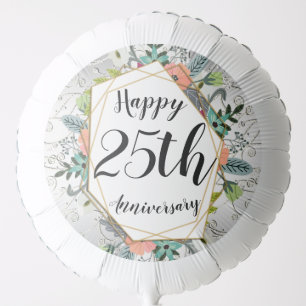 Geometric Gold Silver 25th Wedding Anniversary Balloon