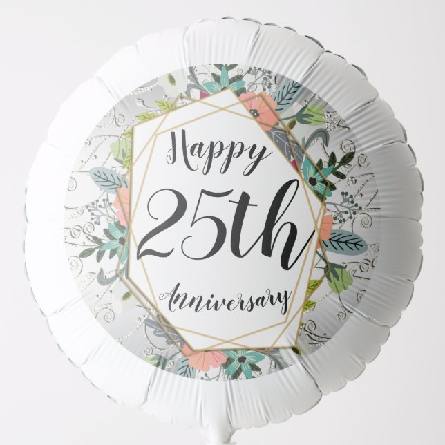 Geometric Gold Silver 25th Wedding Anniversary Balloon (Front)