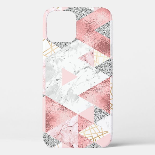 Geometric gold silver triangles, marble pattern. Case-Mate iPhone case (Back)