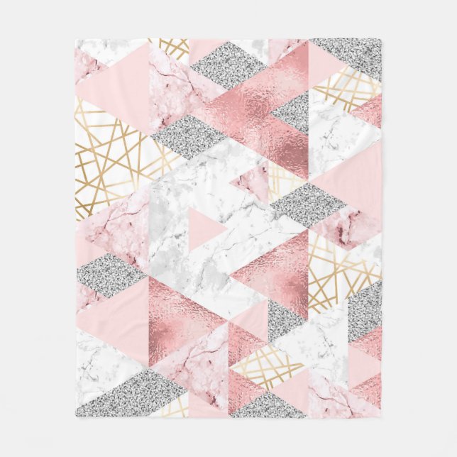 Geometric gold silver triangles, marble pattern. fleece blanket (Front)