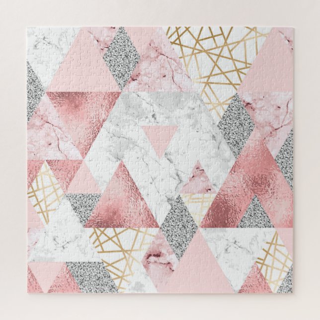 Geometric gold silver triangles, marble pattern. jigsaw puzzle (Vertical)