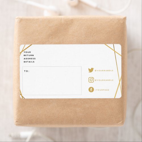 Geometric gold social icons shipping label