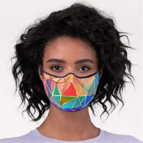 Geometric Gold Stripes Rainbow Diamond Premium Face Mask