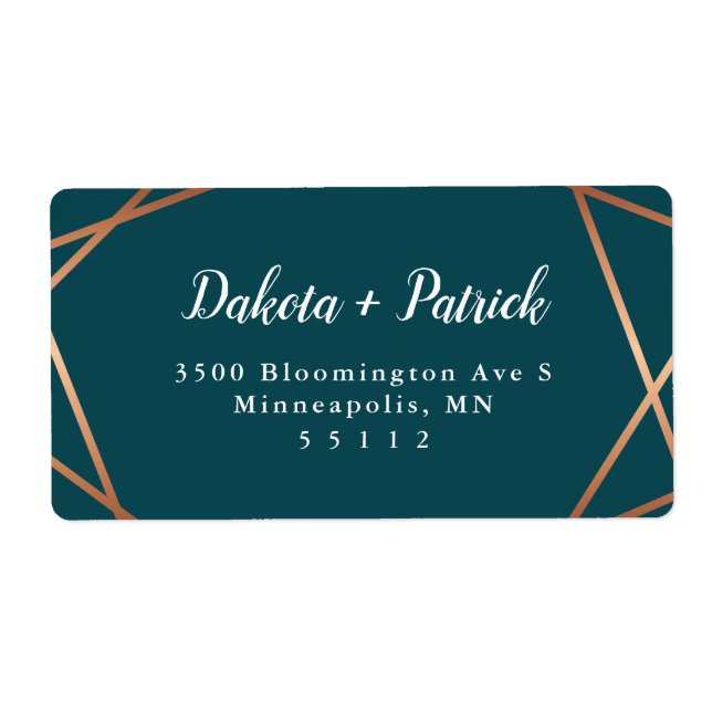 Geometric Gold Teal Return Address Label (Front)