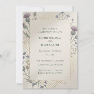 Geometric Gold Thistle Botanical Scottish Wedding  Invitation