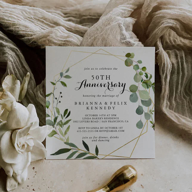Geometric Gold Tropical 50th Wedding Anniversary Invitation | Zazzle