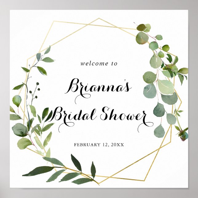 Geometric Gold Tropical Bridal Shower Welcome Poster (Front)