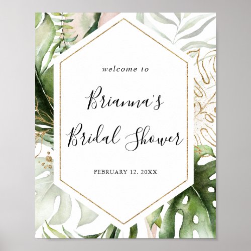 Geometric Gold Tropical  Bridal Shower Welcome Poster