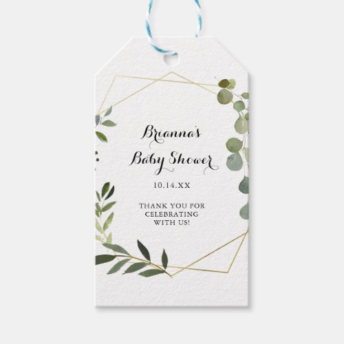 Geometric Gold Tropical Calligraphy Baby Shower Gift Tags