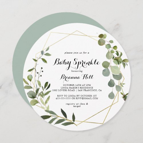 Geometric Gold Tropical Calligraphy Baby Sprinkle Invitation