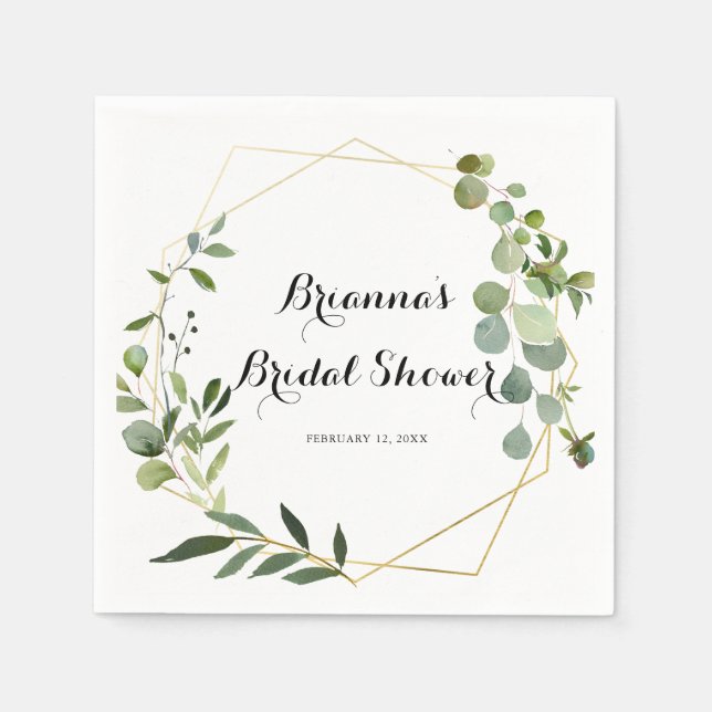 Geometric Gold Tropical Calligraphy Bridal Shower Napkins (Front)