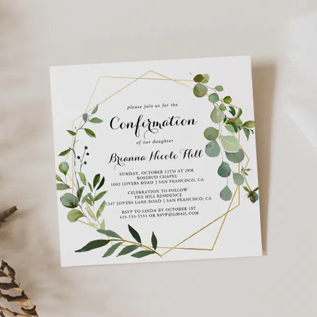 Geometric Gold Tropical Calligraphy Confirmation Invitation | Zazzle