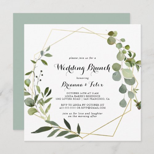Geometric Gold Tropical Calligraphy Wedding Brunch Invitation