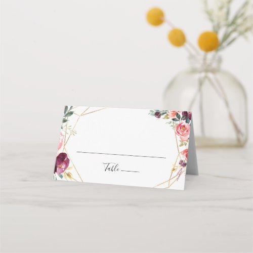 Geometric Gold Tropical Colorful Floral Wedding Place Card