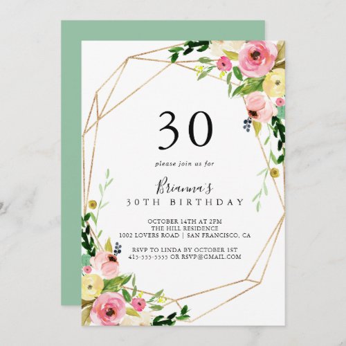 Geometric Gold Tropical Fall 30th Birthday Party Invitation