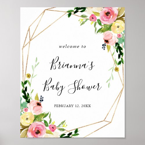 Geometric Gold Tropical Fall Baby Shower Welcome Poster