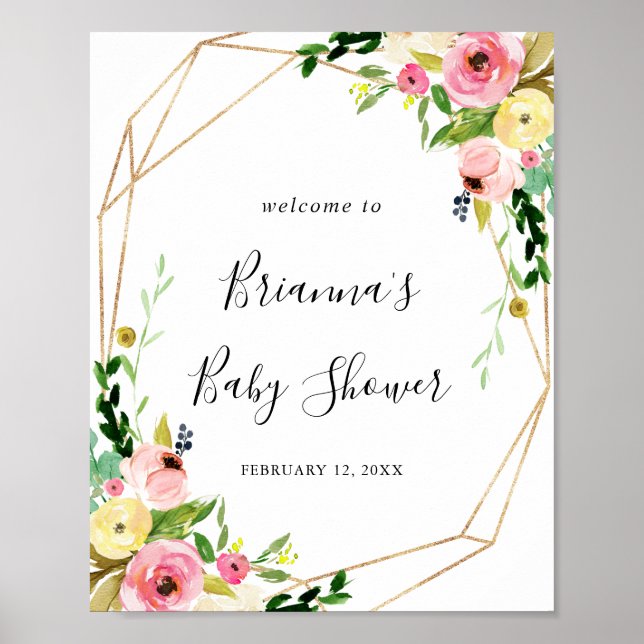 Geometric Gold Tropical Fall Baby Shower Welcome Poster (Front)