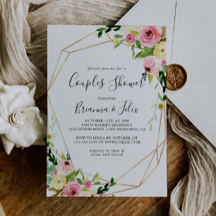 Geometric Gold Tropical Fall Floral Couples Shower Invitation