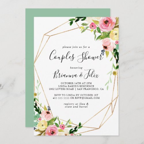 Geometric Gold Tropical Fall Floral Couples Shower Invitation