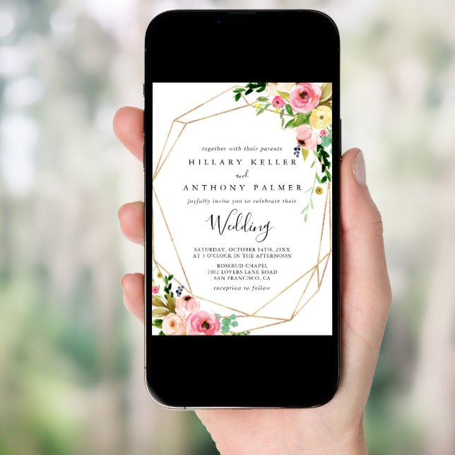 Geometric Gold Tropical Fall Front & Back Wedding Invitation (Front Digital)
