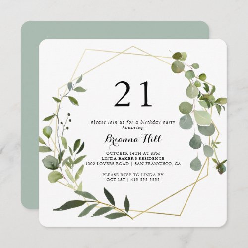 Geometric Gold Tropical Green  21st Birthday Party Invitation