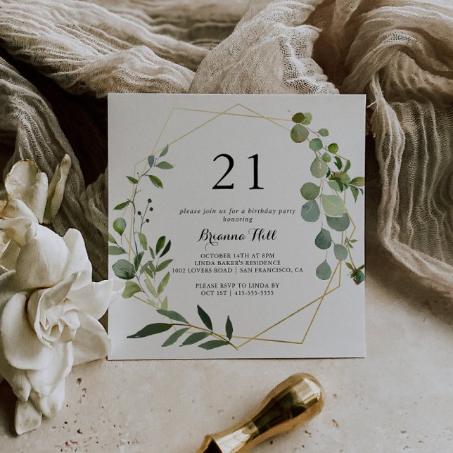 Geometric Gold Tropical Green  21st Birthday Party Invitation (Creator Uploaded)