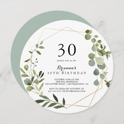 Geometric Gold Tropical Green 30th Birthday Party Invitation