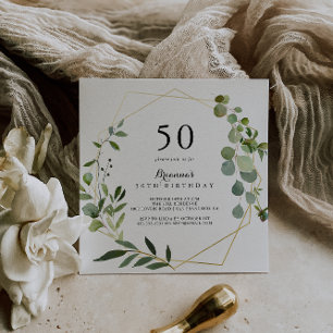 Geometric Gold Tropical Green 50th Birthday Party Invitation