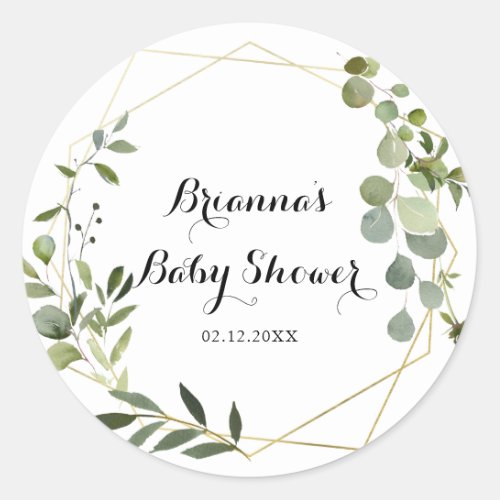 Geometric Gold Tropical Green Baby Shower Favor Classic Round Sticker