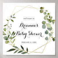 Geometric Gold Tropical Green Baby Shower Welcome Poster
