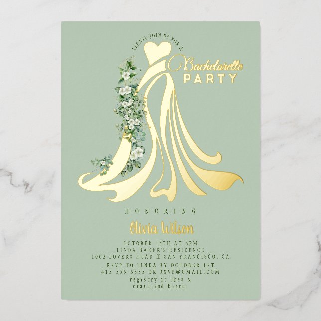 Geometric Gold Tropical Green Bachelorette Party   Foil Invitation (Front)