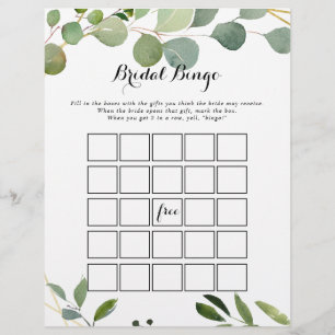 Geometric Gold Tropical Green Bridal Bingo Game