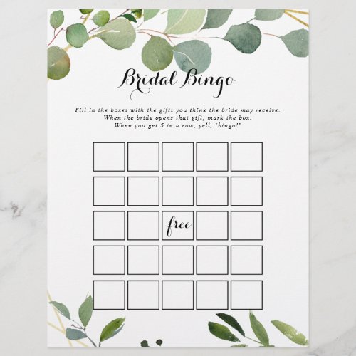 Geometric Gold Tropical Green Bridal Bingo Game