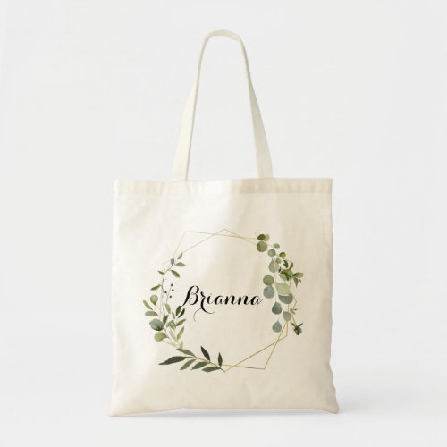 Geometric Gold Tropical Green Bridesmaid Tote Bag