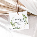 Geometric Gold Tropical Green Calligraphy Wedding Favor Tags<br><div class="desc">These geometric gold tropical green calligraphy wedding favor tags are perfect for a modern wedding. The design features hand-painted beautiful green leaves, adorning a gold geometric frame. Make the labels your own by including your names, the event (if applicable), and the date. These favor tags can compliment a wedding reception,...</div>