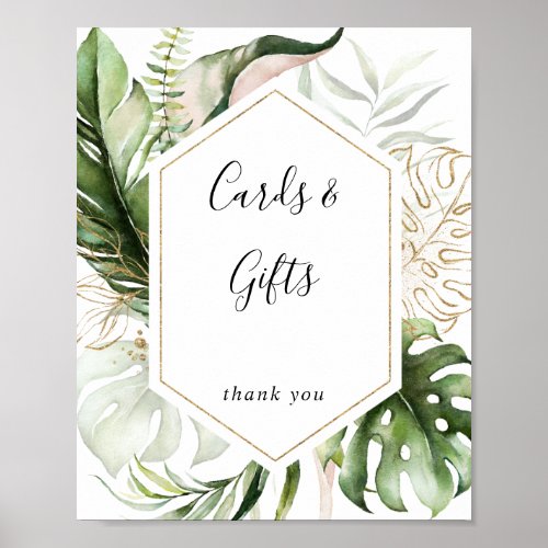 Geometric Gold Tropical Green Cards and Gifts Sign